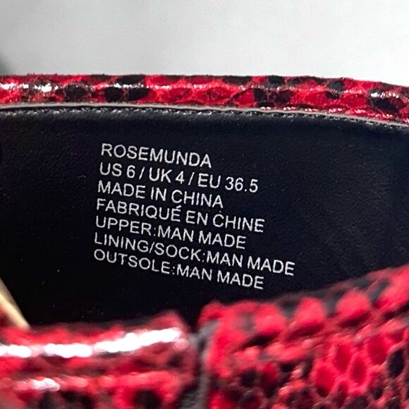 SHOE DAZZLE Rosemunda Red & Black Snakeskin Print Block Heeled Mules Sz 6 - Picture 8 of 9